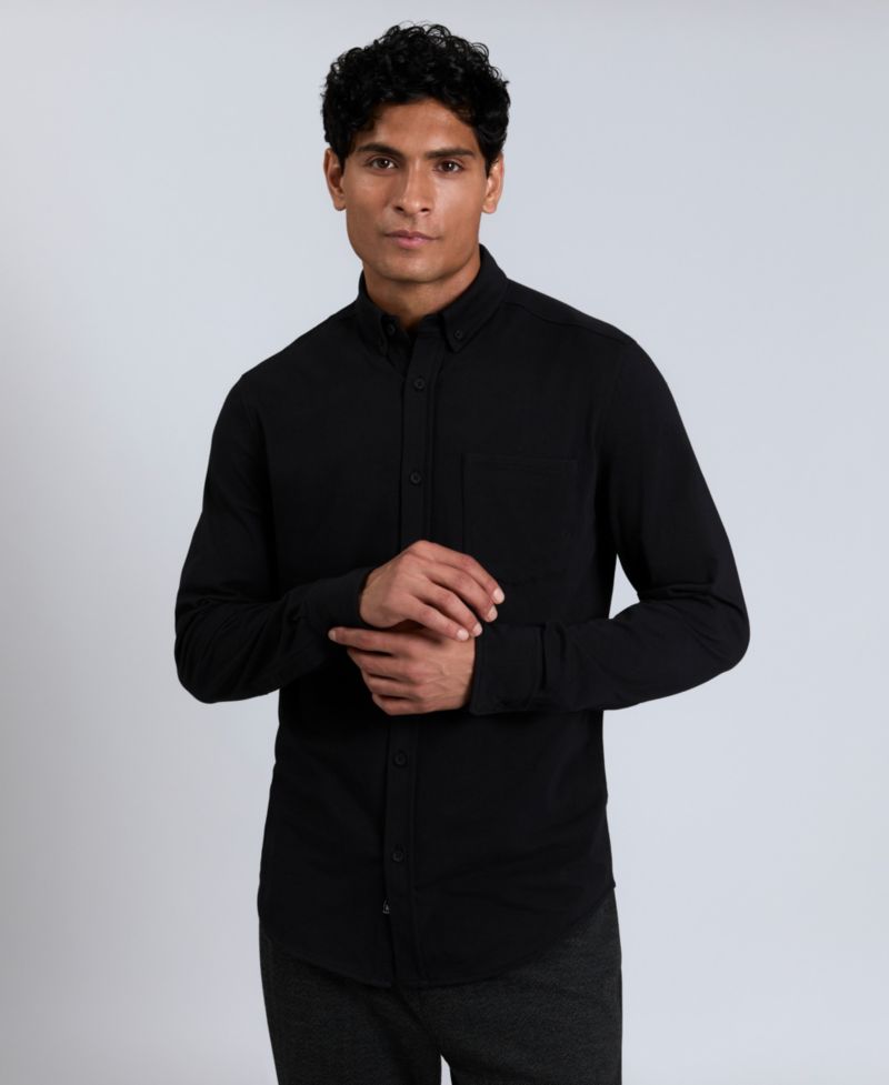 Men's Slim-Fit Plain White Performance Long-Sleeve Button-Down Shirt