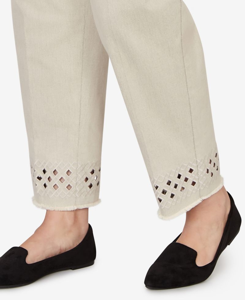 Plus Size Detail Driven Geometric Cut Out Flat Front Ankle Pants
