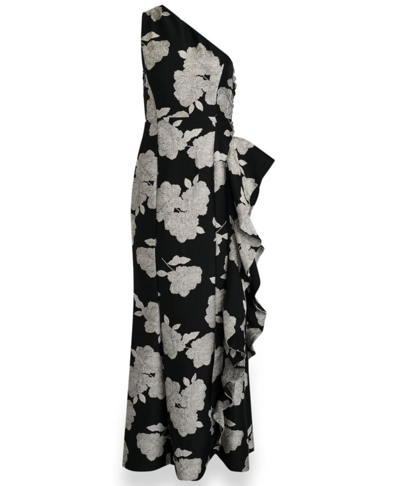 Women's Floral One-Shoulder Ruffle Evening Gown