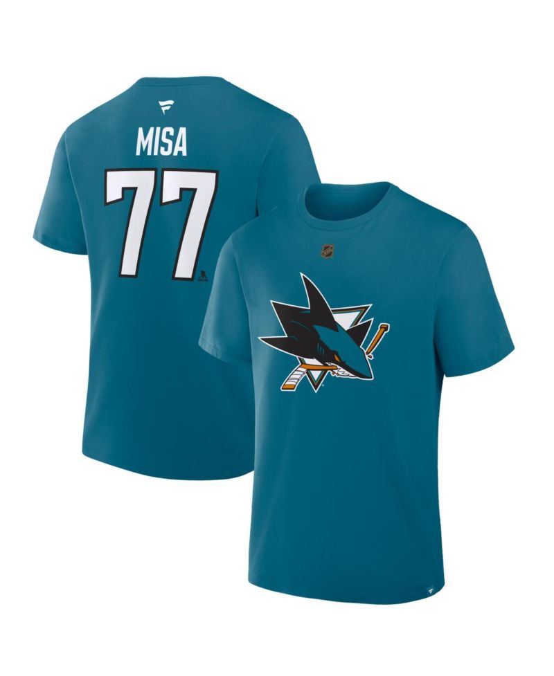 Men's Michael Misa Teal San Jose Sharks Authentic Stack Name & Number T-Shirt