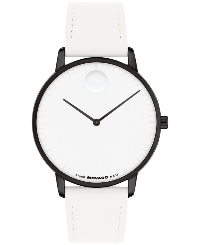 Unisex Face Swiss Quartz White Leather Watch, 39mm