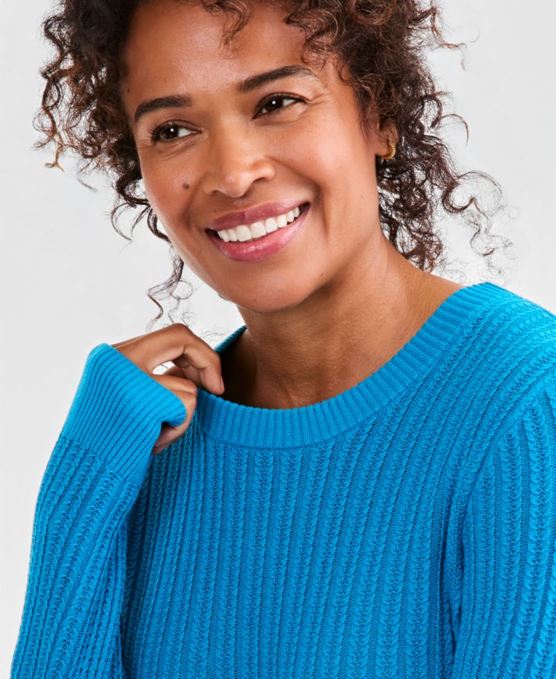 Petite Mix Stitch Crewneck Cotton Sweater, Macy's Exclusive