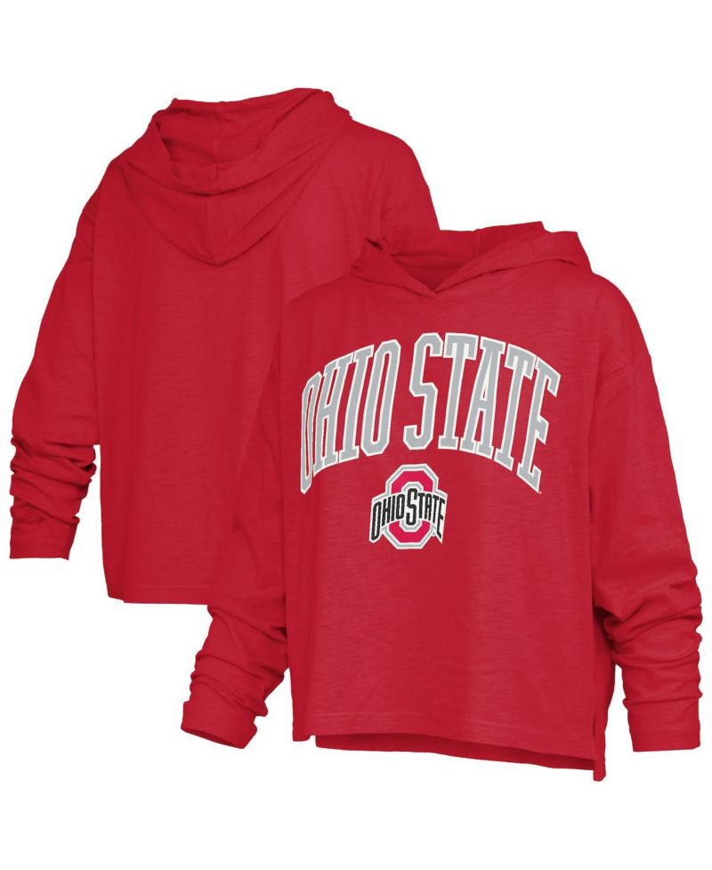 Women's Scarlet Ohio State Buckeyes Nelson Arch Over Logo Long Sleeve Hooded Slub T-Shirt
