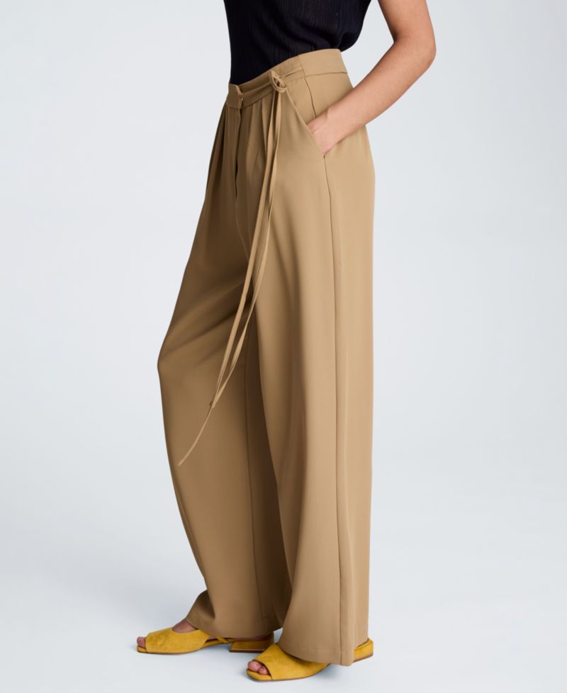 Women's High Rise Fly Front Double Pleat Asymmetric Wide Leg Pants