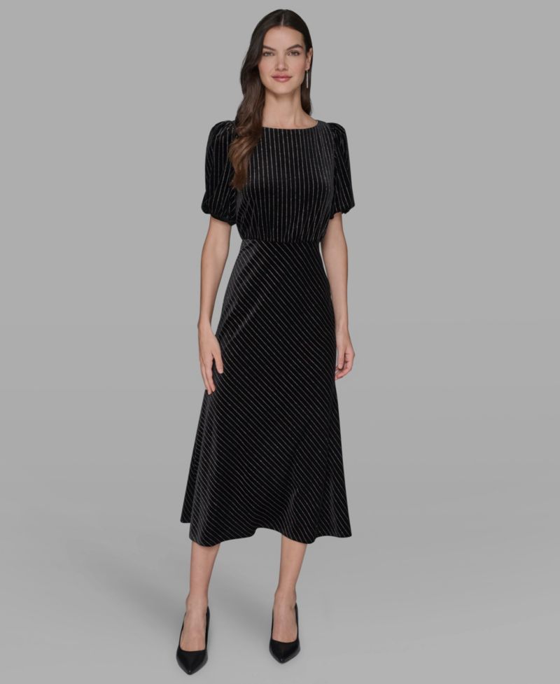 Women's Velvet Pinstripe Midi Dress