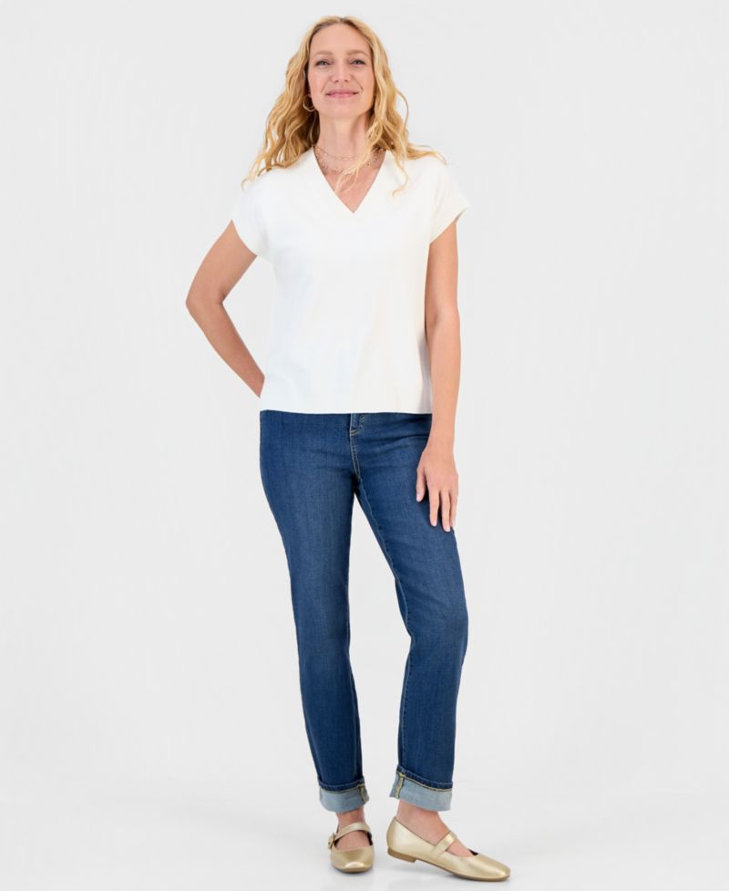 Petite Palomino Short-Sleeve V-Neck Lightweight Sweater