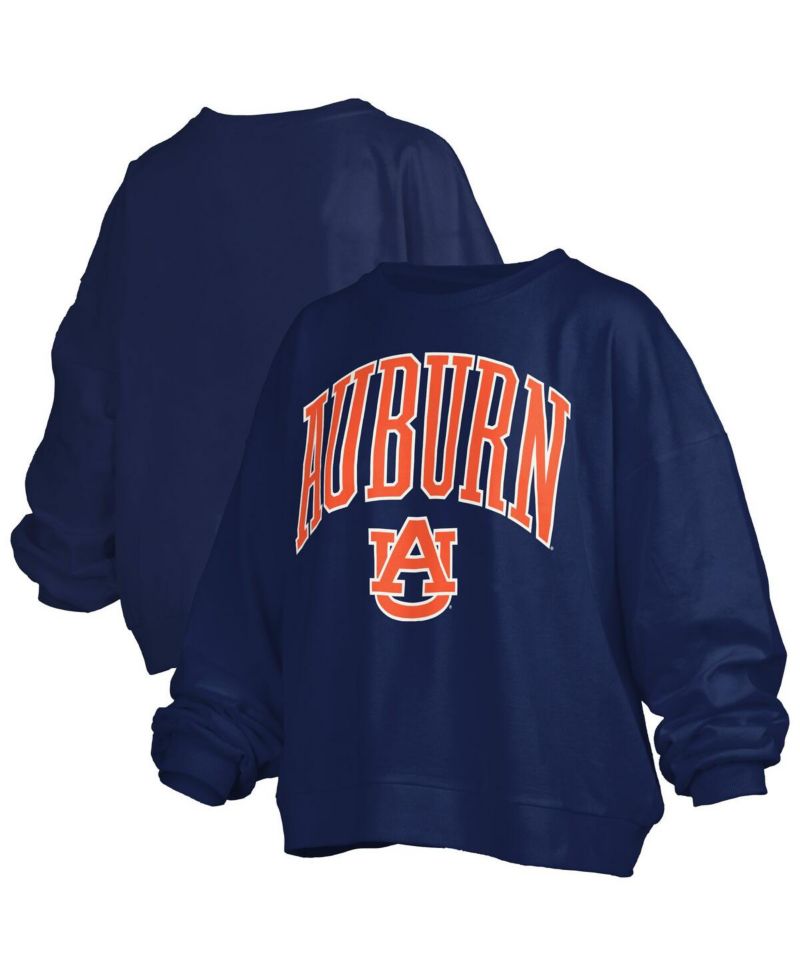 Women's Navy Auburn Tigers Janise Arch Over Logo Waist Length Oversized Pullover Sweatshirt