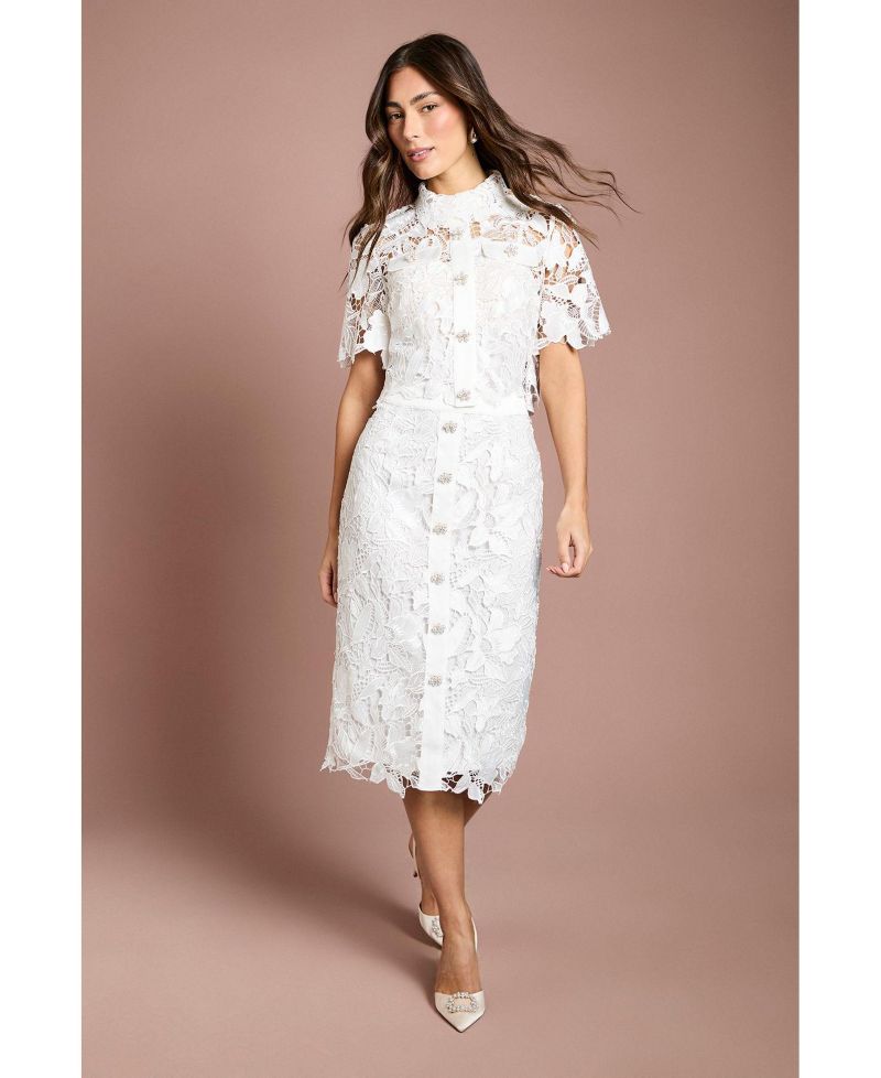 Women's Lace Detail Short Sleeve Collared Shirt
