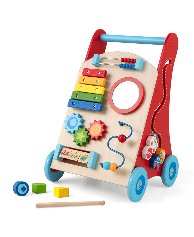 Wooden Baby Walker Baby Push Walker w/ Handle Storage and Wheels Walker Toy