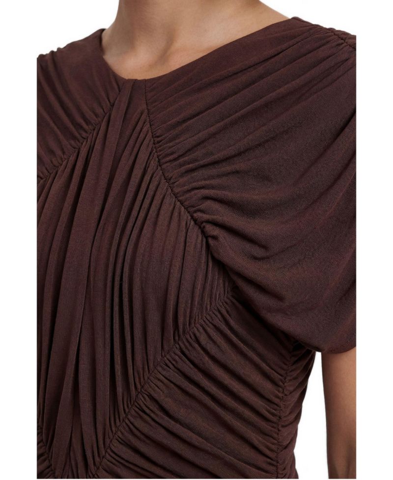 Women's Short-Sleeve Open Back Ruched Jersey Maxi Dress
