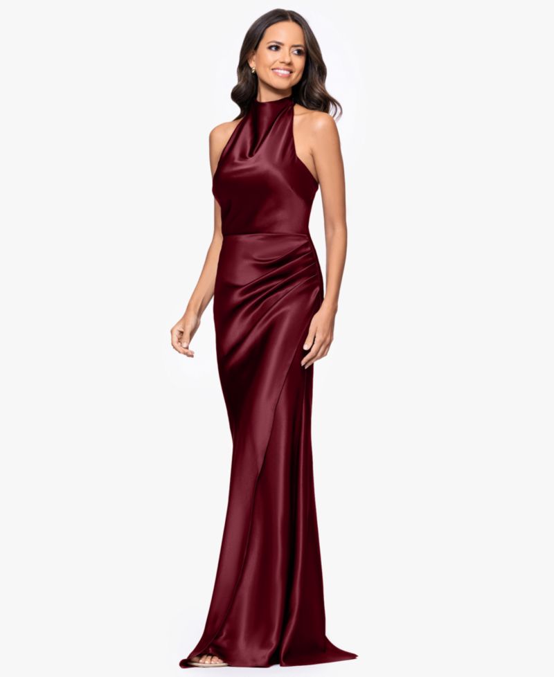 Petite Cowl Halter Neck Charmeuse Long Dress