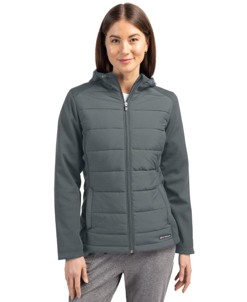 Women's Cutter and Buck Evoke Hybrid Softshell Full Zip Hooded Long SleeveJacket