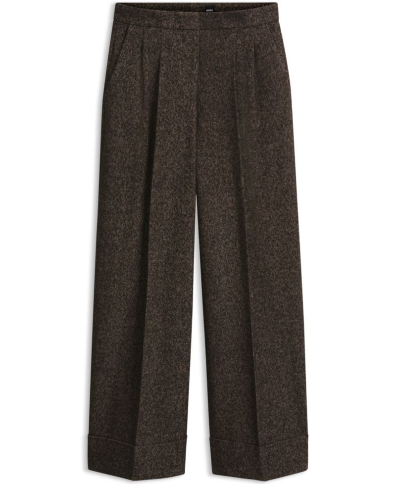 BOSS by Women's Wool Blend Wide-Leg Herringbone Pants