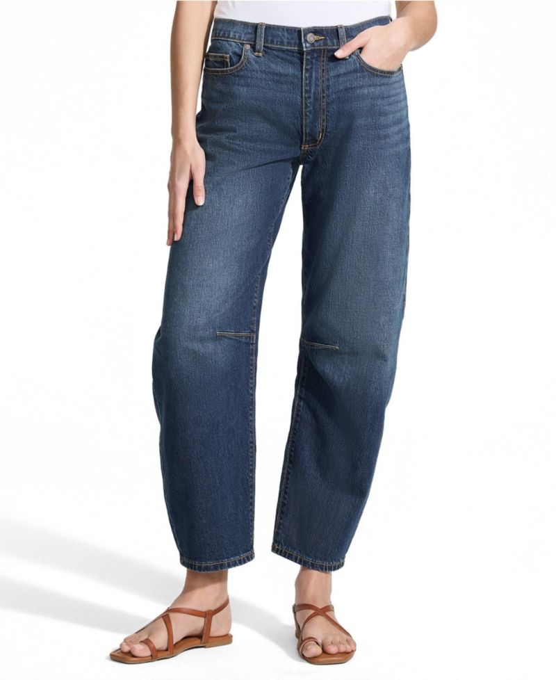 Petite Soft Denim Mid Rise Relaxed Barrel Leg Ankle Jeans