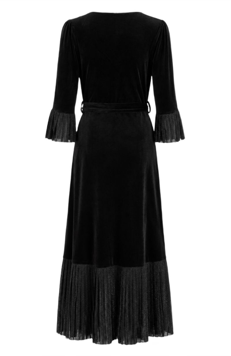 Women's Velvet Midi Pleat Detail Wrap Dress