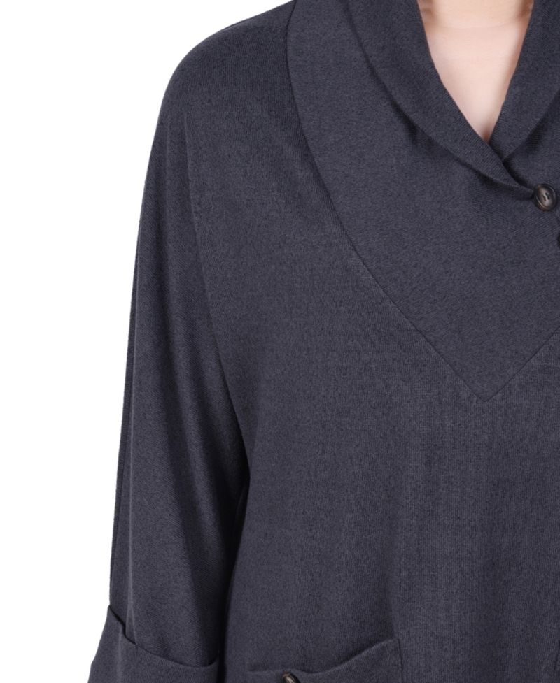 Petite Cuff Sleeve Shawl Collar Top