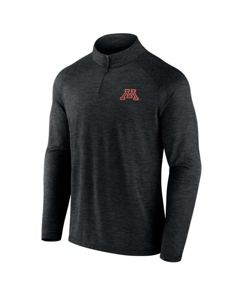Men's Charcoal Minnesota Golden Gophers Primary Logo Raglan Quarter-Zip Top