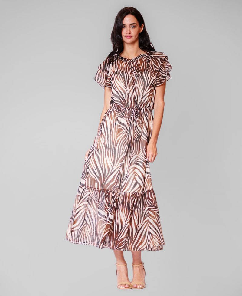Women's Crewneck Flutter-Sleeve Midi Dress
