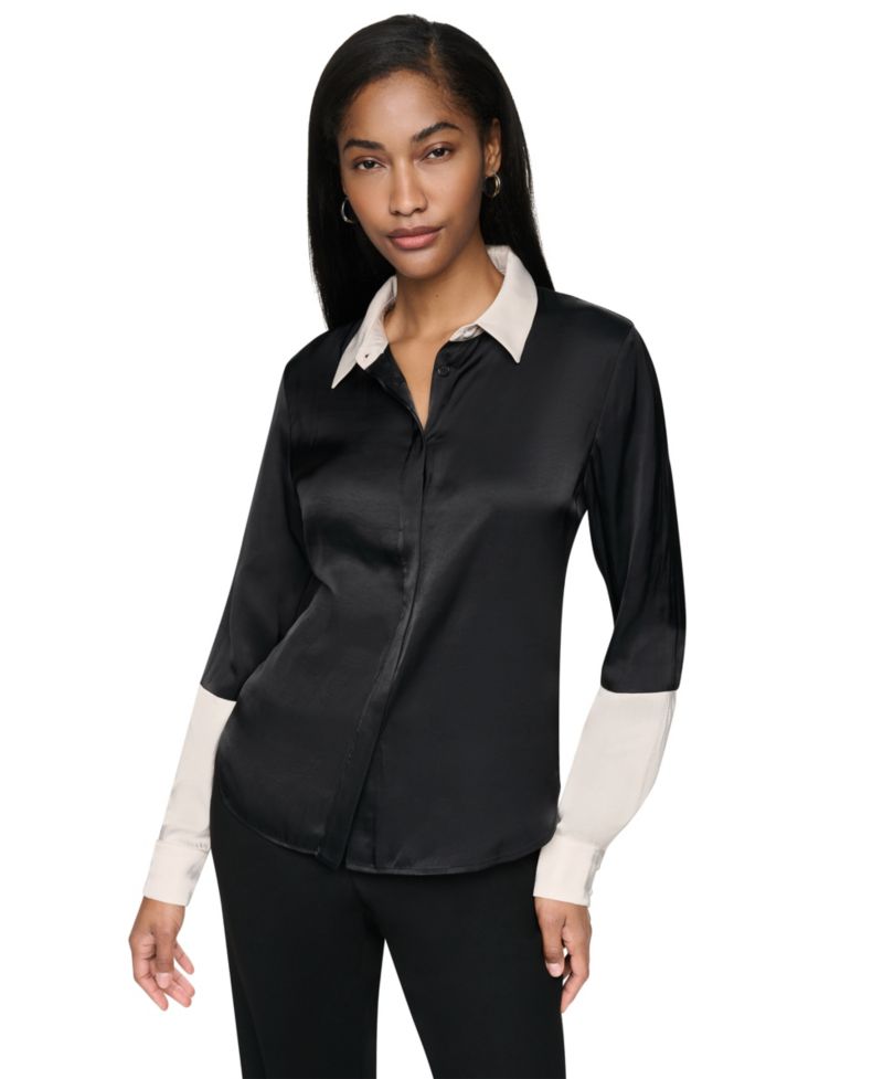 Women's Park Satin Colorblock Long-Sleeve Blouse