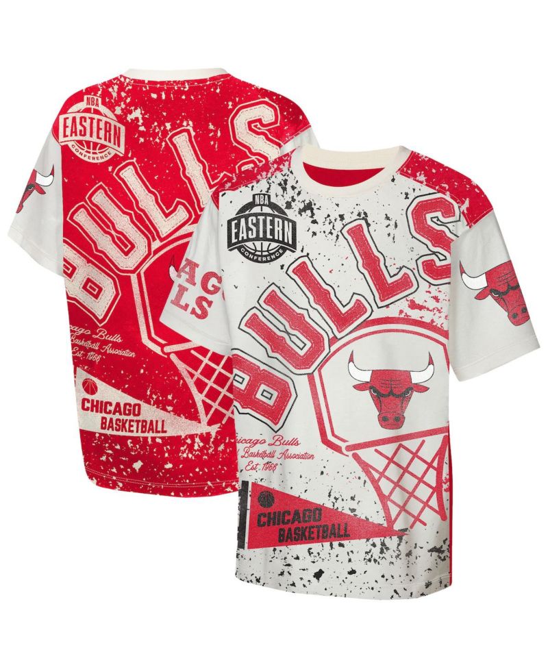 Big Boys and Girls Cream Chicago Bulls Top Player All-Over-Print T-Shirt