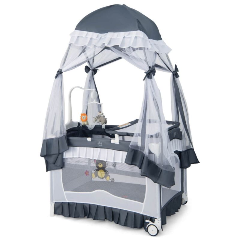 4 in 1 Portable Baby Playard Crib Bassinet Bed Changing Table Canopy