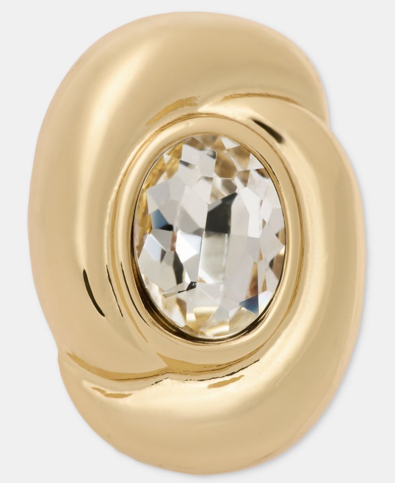 Crystal Twisted Oval Clip-On Button Earrings