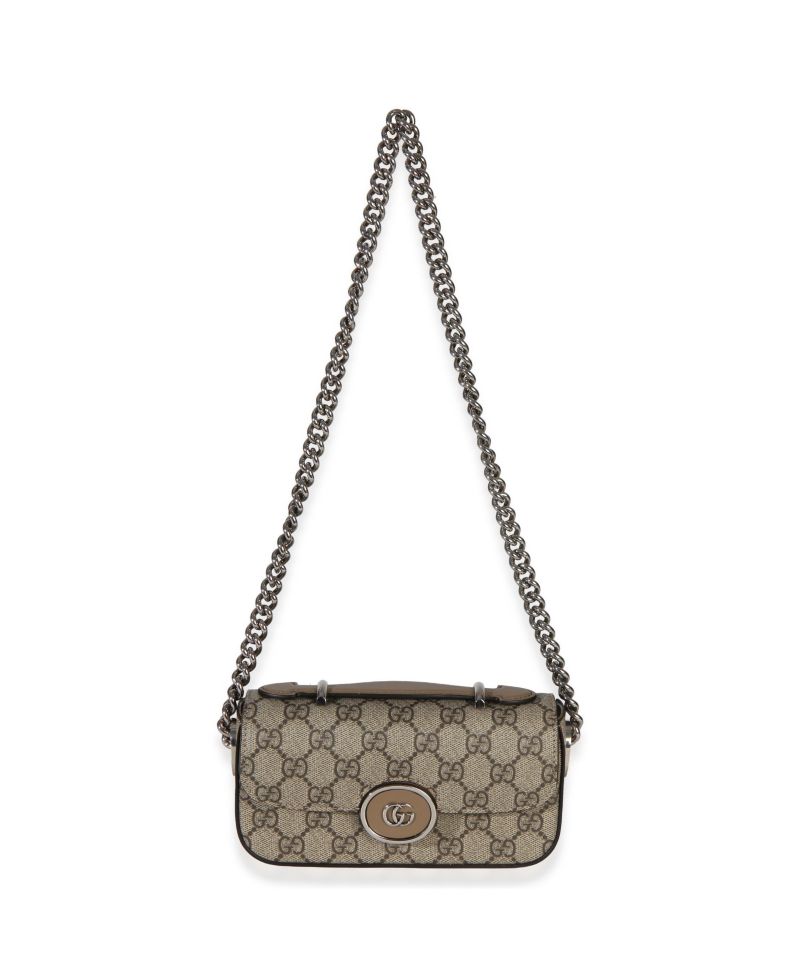 Beige Ebony GG Supreme Senna Petite GG Top Handle Chain Shoulder Bag