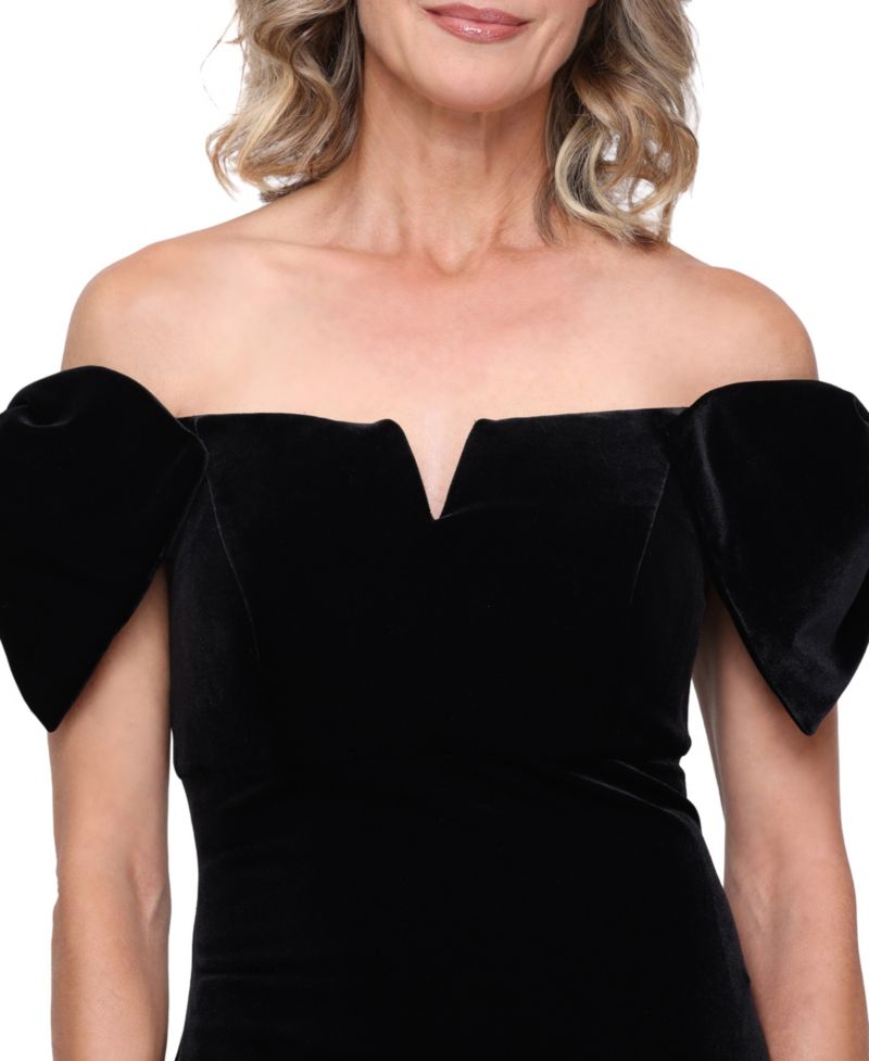 Women's Off-the-Shoulder Velvet Bow Detail Dress