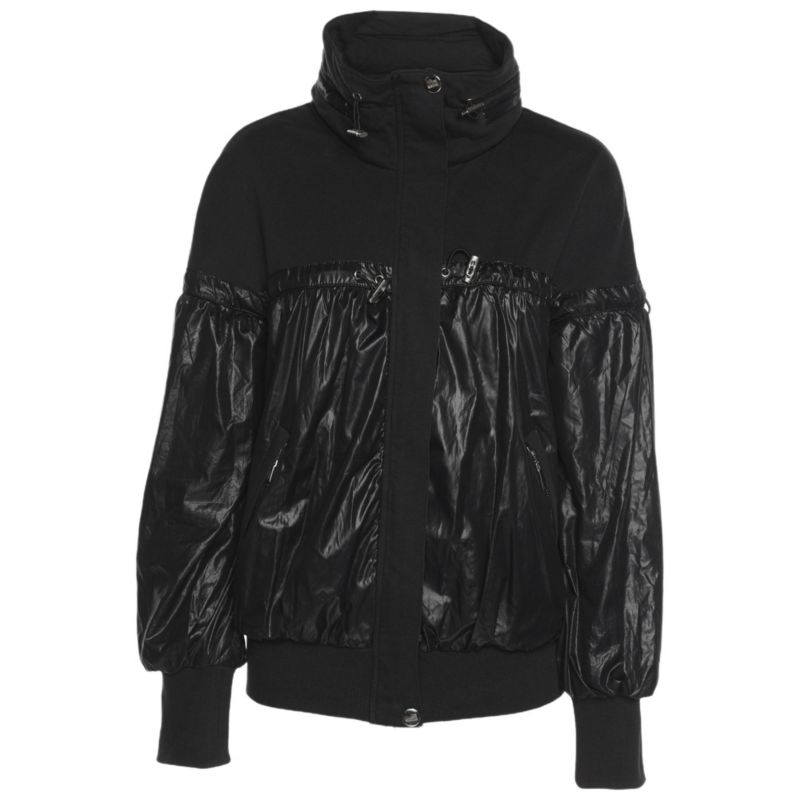 Women's Black Jersey Nylon Hoodie Jacket