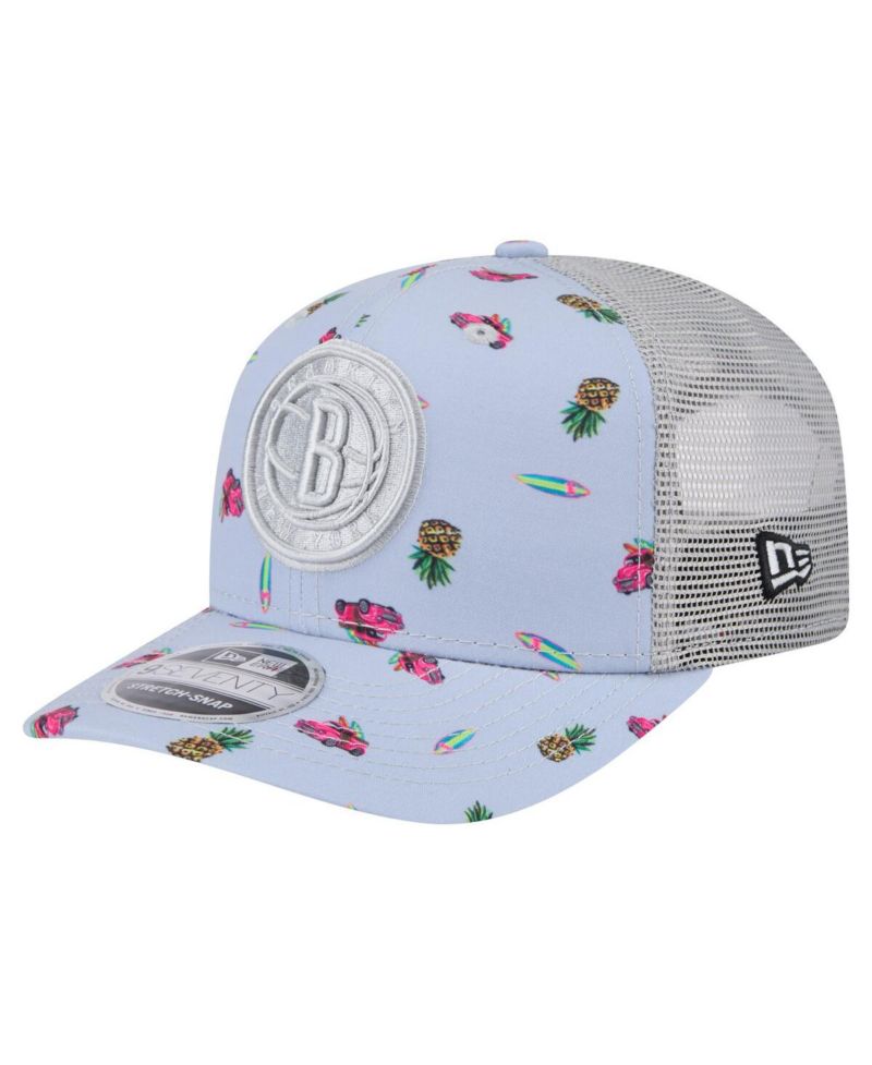 Men's Light Blue/Gray Brooklyn Nets Adventure Aloha Pattern 9SEVENTY Stretch-Snap Hat
