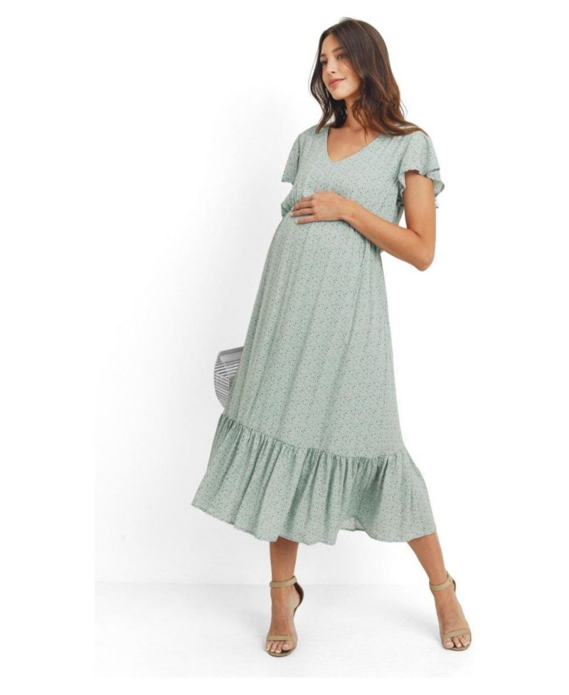 Women's Flutter Sleeve V-Neck Empire Waist Midi Dress
