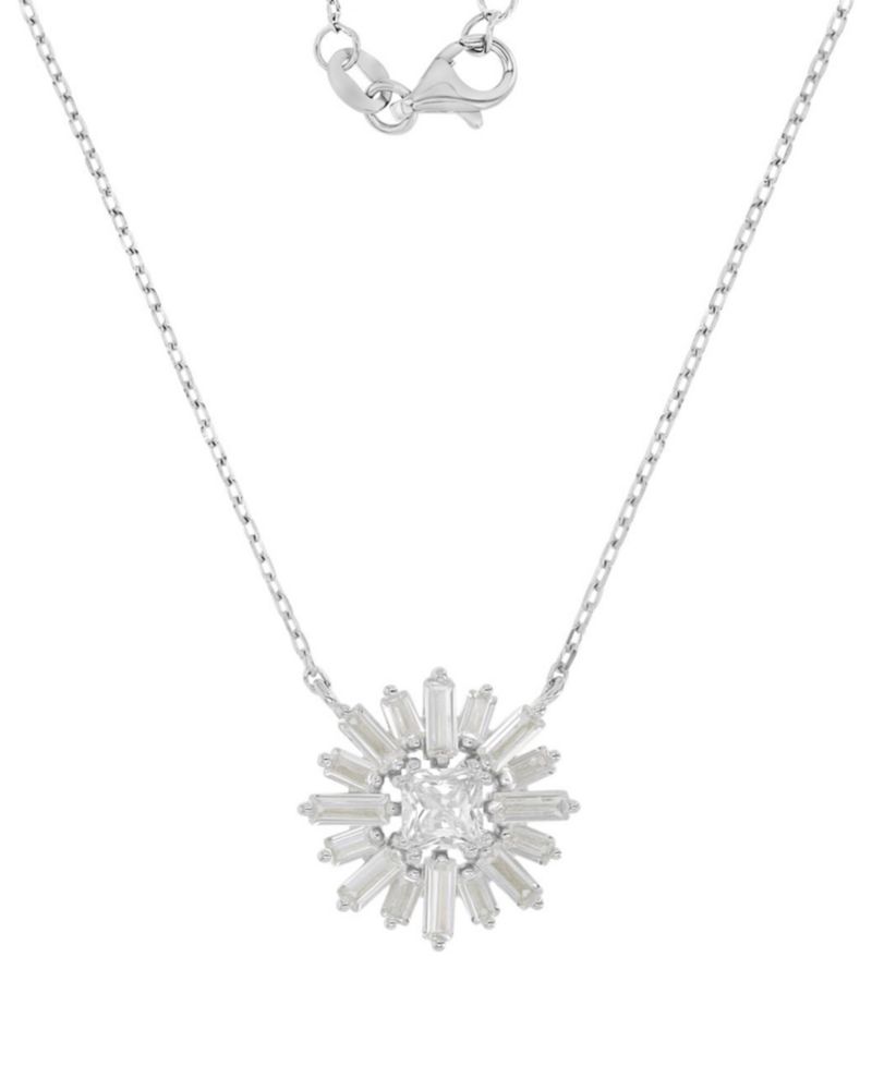 Rhodium Over Sterling Silver Baguette and Princess Cut Cubic Zirconia Sunshine Necklace
