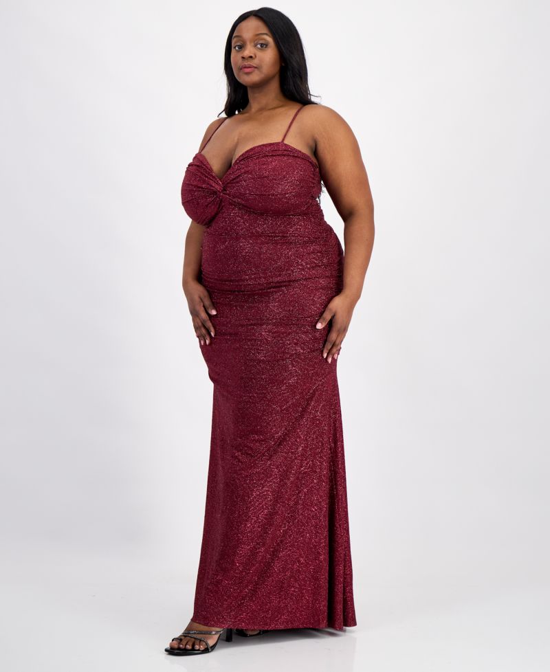 Trendy Plus Size Glitter-Knit Twist-Front Gown