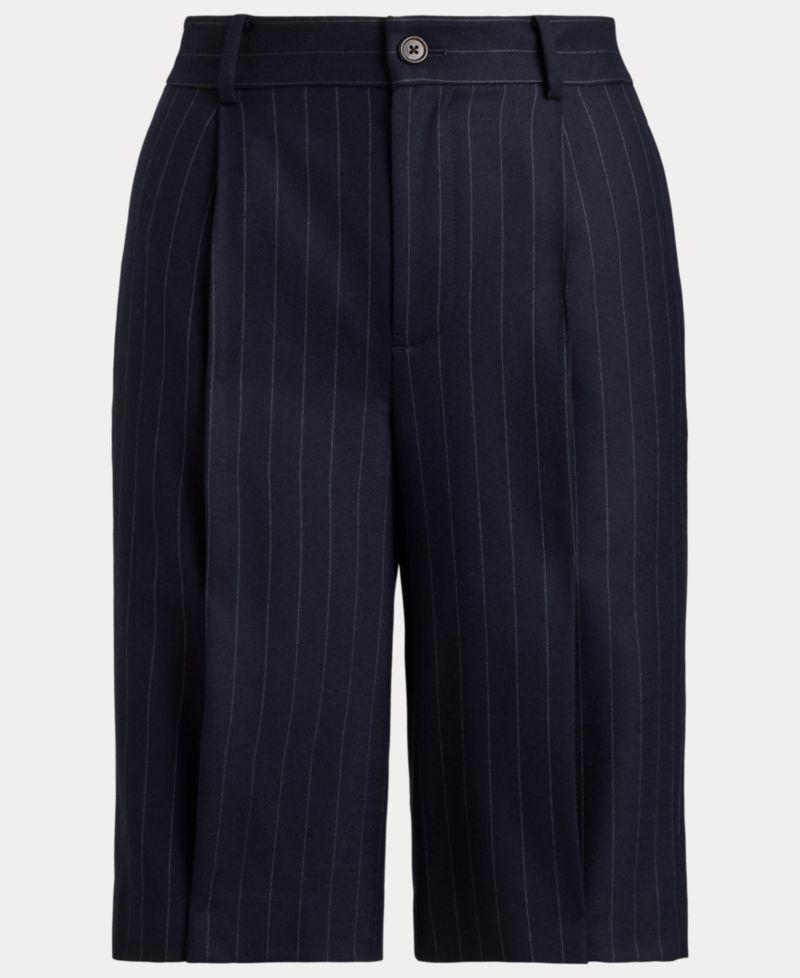 Women's Pinstripe Wool-Blend Twill Bermuda Shorts, 12" Inseam
