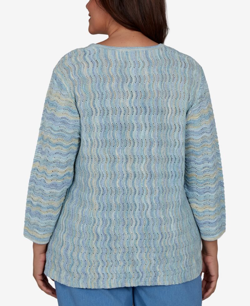 Plus Size Provence Textured Scalloped-Stripe Sweater