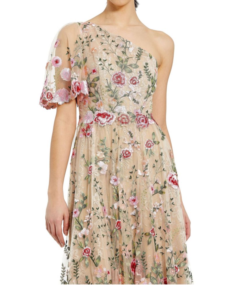 Women's One Shoulder Lace Embroidered Dress