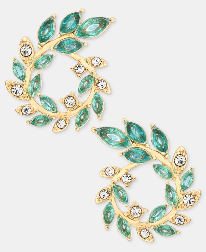Pav&eacute; & Stone Open Leaf Wreath Drop Earrings