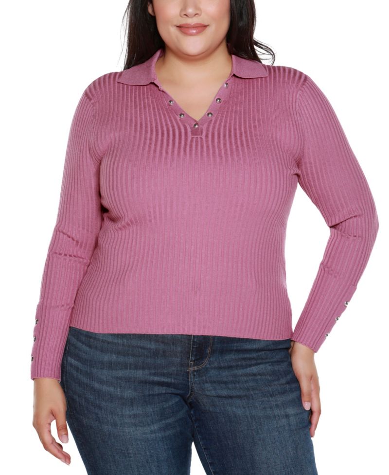 Plus Size Long Sleeve Johnny Collar Sweater