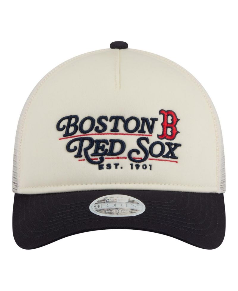 Women's Light Beige/Navy Boston Red Sox Retro 9FORTY M-Crown A-Frame Trucker Adjustable Hat