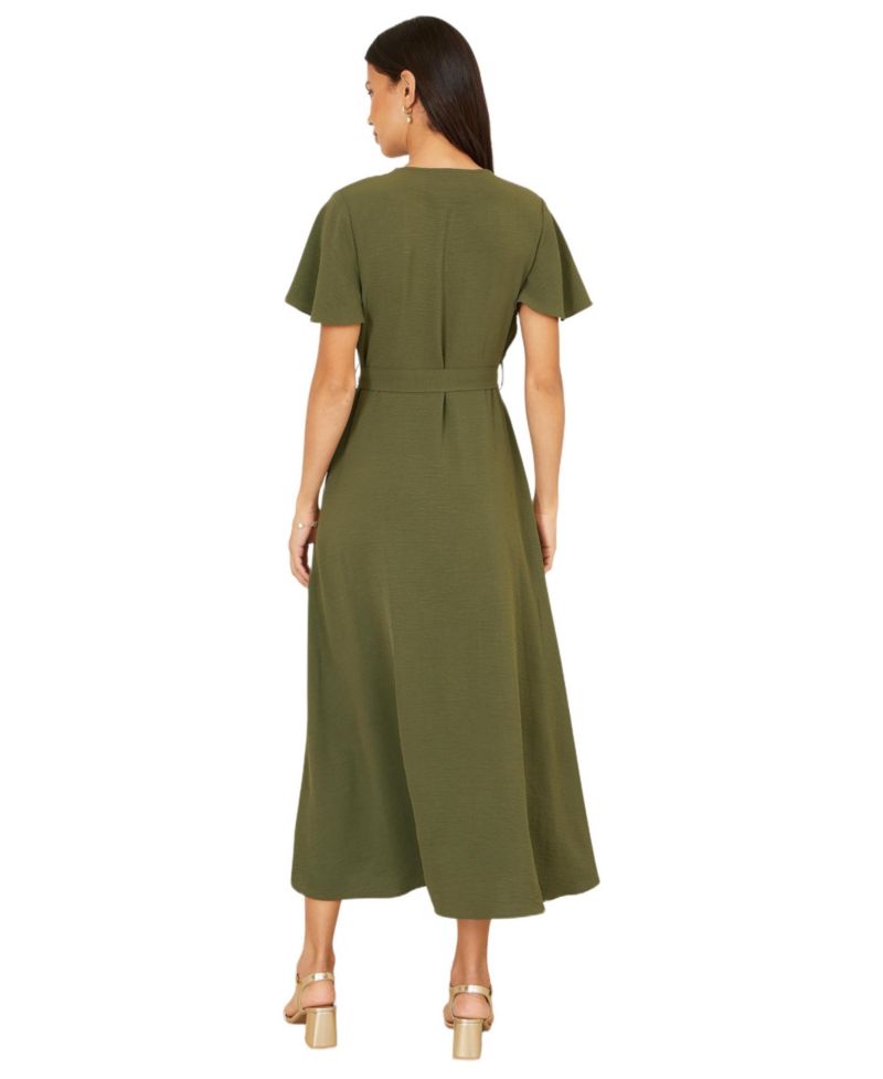 Women's Ruffle Collar Midi Shirt Dress