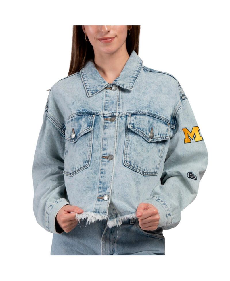 Women's Denim Michigan Wolverines Lightwash Full-Button Jean Jacket