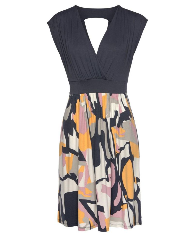 Women's Viscose Printed Look Wrap V-Neck Everyday Essential Short Dress