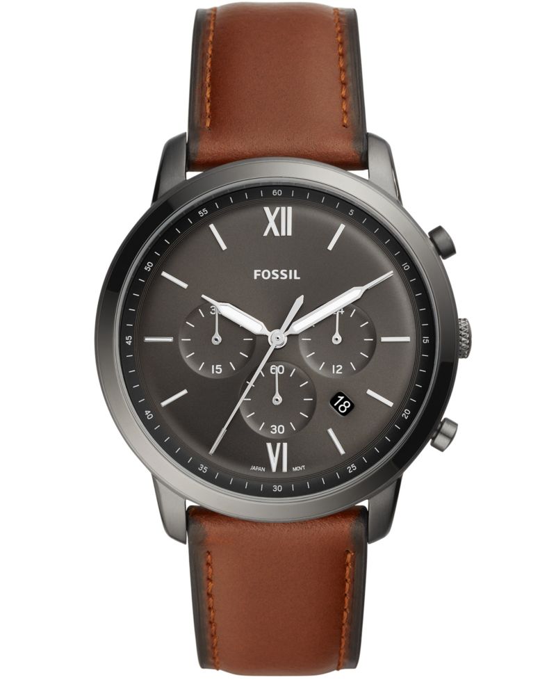 Mens Neutra Chrono gray case with brown leather strap