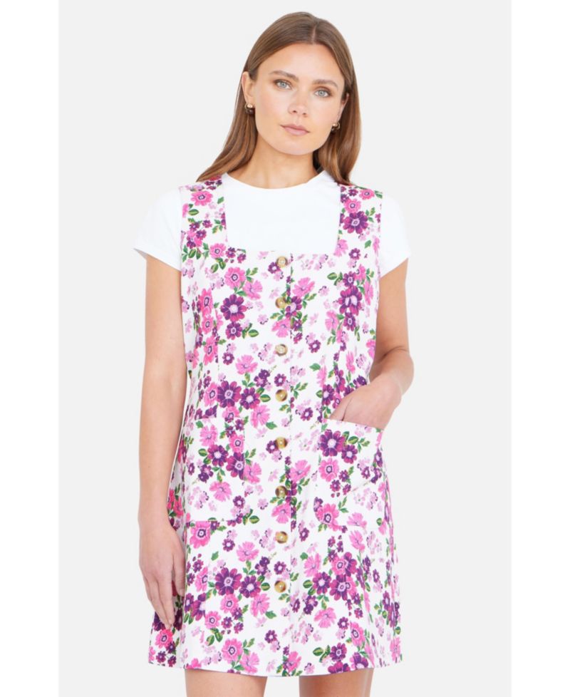 Women's Retro Floral Cotton Pinafore Dress