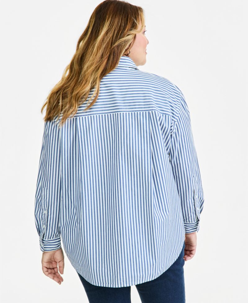 Petite Oversized Roll-Tab Button-Front Shirt