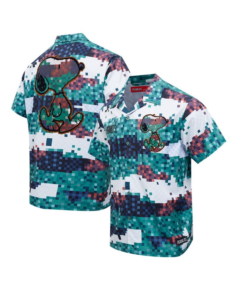 Men's Green Peanuts Snoopy Pixel Camo Button-Up Shirt