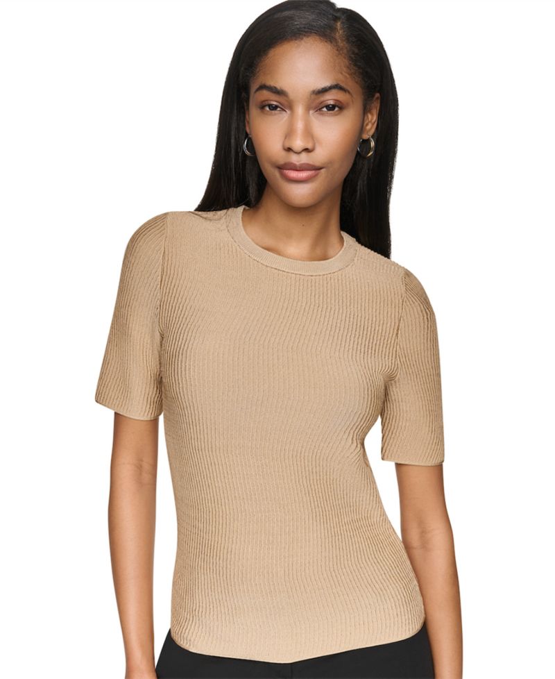 Women's Short-Sleeve Crewneck Ribbed Sweater