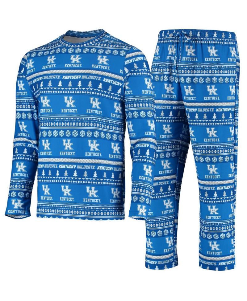 Men's Royal Kentucky Wildcats Ugly Sweater Knit Long Sleeve Top and Pant Set