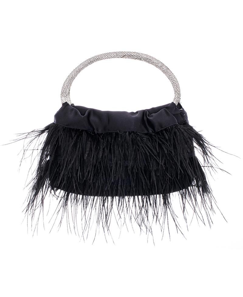 Crystal Handle Feather Pouch