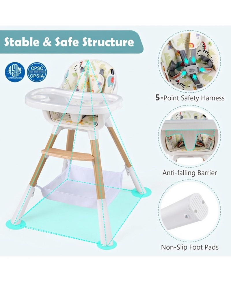 Convertible Dual-Tray Adjustable-Height High Chair
